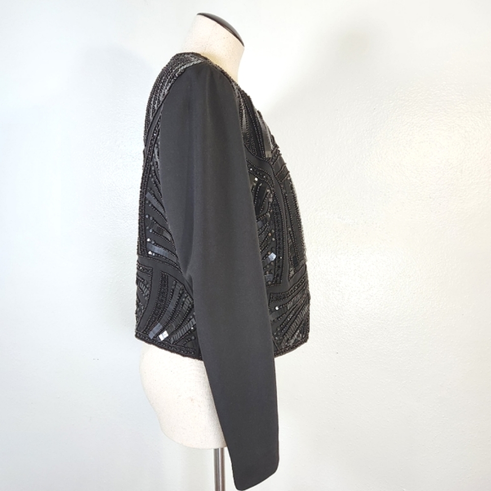 CACHE Embellished Sequin & Beads Evening Dress Black Jacket Medium - Picture 7 of 16